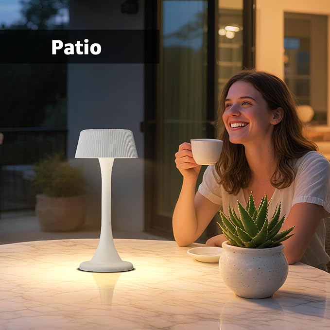 uuffoo Rechargeable Table Lamp, Outdoor Table lamp Cordless with Stepless Dimming & 3 Color Temperatures, Battery Operated Night Light for Patio, Bar, Restaurant, Home, Bedroom, Dining (White)