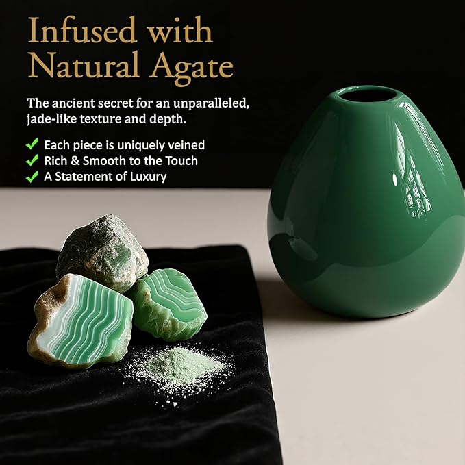 Flower Vase-Handcrafted Ceramic with Smooth Green Glaze, Small Vase for Flowers w/Waterproof Interior and Anti-Slip Bottom, Vases Home Decor Shelf Decor Table Centerpieces