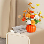 Artificial Flowers, Fake Flowers in Vase, Silk Flowers with Ceramic Vase, Faux Flowers Arrangement for Homes, Restaurants Decoration Dining Table Centerpiece Decor (Orange)