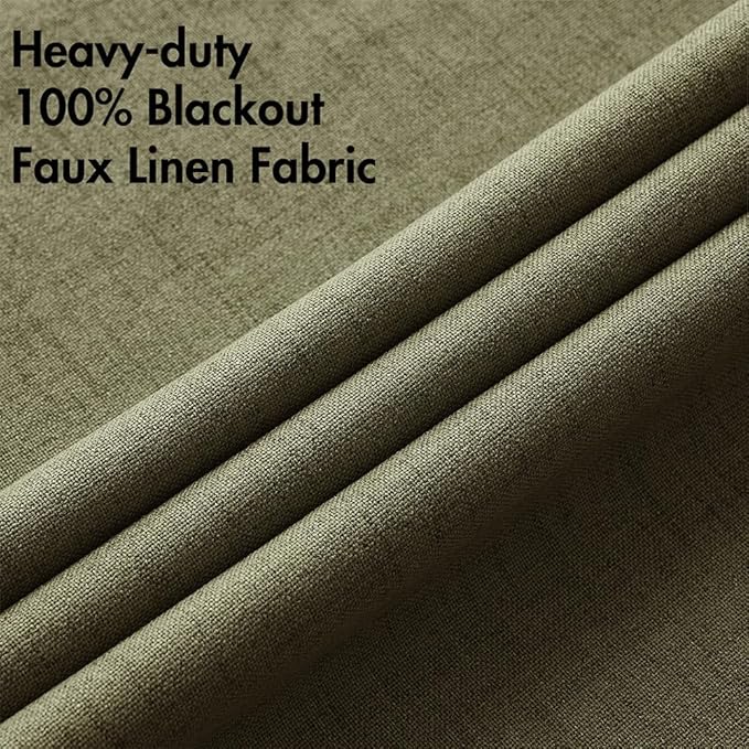 MIULEE Linen Texture Curtains for Bedroom Solid 100% Blackout Thermal Insulated Light Olive Green Curtains Grommet Room Darkening Drapes for Living Room Nursery 52x90 Inch (2 Panels)