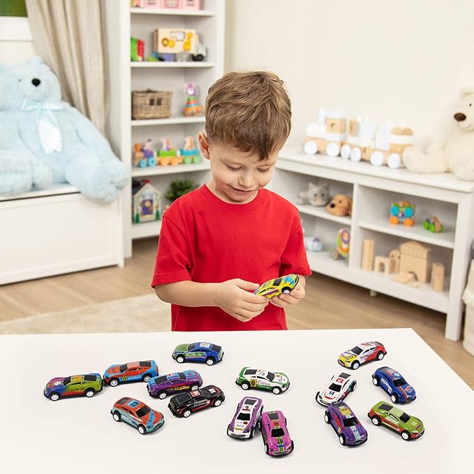 2.7 inch Pull Back Cars Toys Set, 24 Pack Friction Power Alloy Casting car Mini Race car, Suitable for Toddler 3 4 5 6 Year Old Kids Toy, Boys and Girls Birthday Party Gifts Easter Egg Stuffing