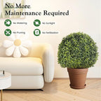 Lewondr Artificial Boxwood Topiary Ball Trees, 22.83'' Fake Plants Outdoor with Ground Spike, Set of 2 UV and Fade Resistant Faux Greenery Shrubs for Outdoor Indoor Front Porch Garden, Green