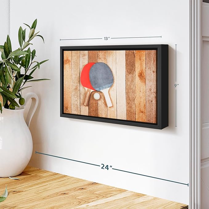 ElephantStock Ping Pong Wall Art - Horizontal Framed Canvas - 1-Piece Living Room Wall Decor - Photography Canvas Print - Brown and Red Decor for Wall - 13" X 9"