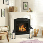 25'' 19'' Lanterns Decorative Outdoor Indoor, Black Metal Outdoor Candle Lanterns, Set of 2 Modern Farmhouse Decorative Lantern for Fireplace, Patio, Porch, Floor, Halloween Lantern (No Glass)