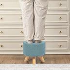 Asense Small Round Ottoman Foot Rest Stool Fabric Padded Seat Footstool Ottoman with Anti-Slip Wooden Legs (Light Blue,Fabric)