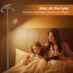 2-in-1 Dimmable Floor Lamp with Reading Light - Rotatable Standing Lamp with Remote&Touch Control, Stepless Color Brightness Adustable, Modern Lamp for Living Room Bedroom Office, Silver