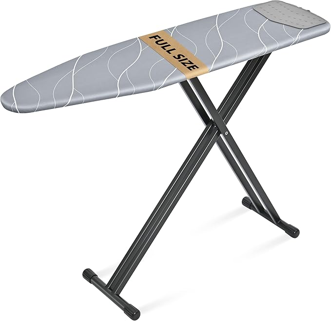 APEXCHASER Ironing Board with Silicon Iron Rest, Heavy-Duty Legs and Heat Resistant Cover, 13x53 inch, Black