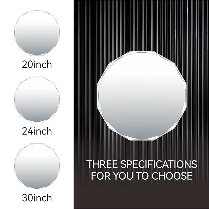 Single Beveled Edge Circle Mirror Frameless Wall Mount Bathroom Vanity Mirror, 20”