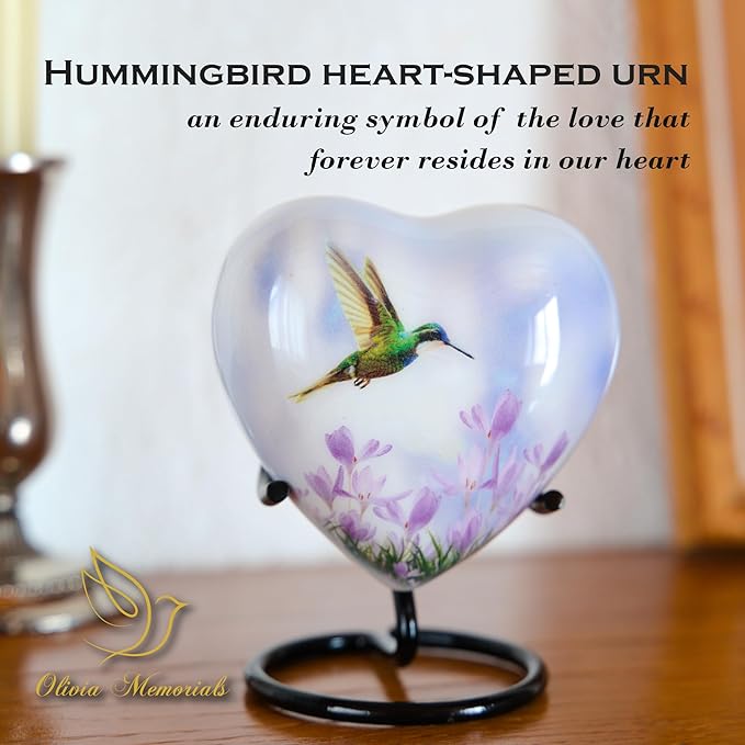 Olivia Memorials Heart Urn for Ashes - Men & Women | White Hummingbird Urn for Mom, Mother & Baby