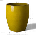 Emissary Bullet 18 in. Mustard Yellow Ceramic Round Planter (18 in. L x 18 in. W x 21 in. H) with Drainage Hole