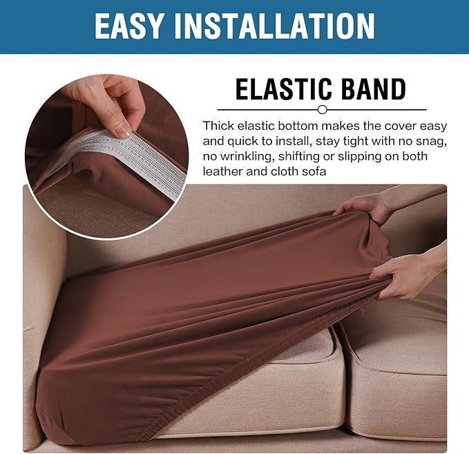 H.VERSAILTEX Velvet Stretch Couch Cushion Cover Plush Cushion Slipcover for Chair Loveseat Sofa Cushion Furniture Protector Seat Cushion Sofa Cover (2 Piece Medium Sofa Cushion Covers, Burnt Brick)