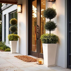 LA JOLIE MUSE 26 inch White Tall Planters for Outdoor Plants,Set of 2 Large Planters for Indoor Plants,V Shaped Tree Planters for Front Door, 26'' White With Tray