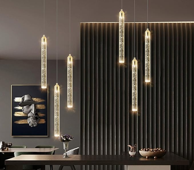 Pendant Lights Kitchen Island Mini Chandelier Gold Pendant Light Crystal Light fixtures Adjustable Hanging Ceiling Hanging Lights Bubble Mini Crystal Ceiling Light for Dining Room Bedroom 2700K 6000K