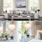 27.5" Gradual Gray Clear Glass Table Lamp Set of 2,3-Way Dimmable Touch Control Bedside Lamps with USB Ports and AC Outlet, Modern Nightstand Lamps for Bedroom Living Room