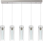 Modern Kitchen Lighting Pendant Fixtures 5-Light LED Pendant Ceiling Fixture Brushed Nickel Bubble Cylinder Pendant Light with Adjustable Length for Kitchen Island Dinning Room Bedroom