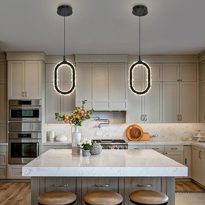 Black 1 Ring Pendant Lights Kitchen Island Single Head Crystal Chandeliers Foyer Entrance Modern LED Dimmable Chandeliers