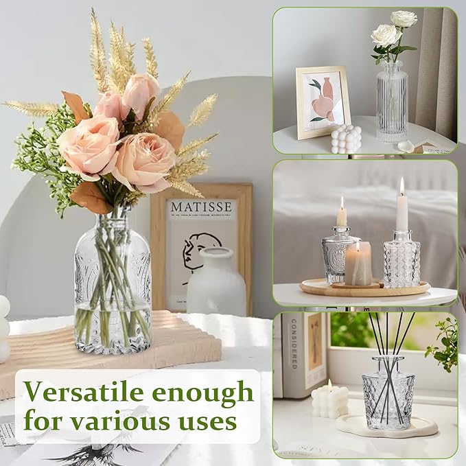 RUCKAE Small Clear Bud Vases Bulk 12 Pack Mini Flower Glass Vases for Centerpiece Table Wedding Decorations Home Decor Party(Transparent)