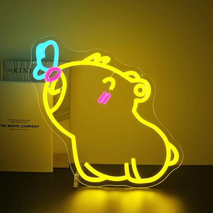 Capybara Neon Sign, Neon Signs for Wall Decor Neon Yellow LED Signs Room Neon Light Up Signs Home Decor for Bedroom Club Party Bar Shop USB Operated