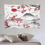 Red Cherry Blossoms Tapestry, Japanese Fuji Mountain Tapestry, Asian Japanese Wall Tapestry, Nature Landscape Tapestries for Bedroom Living Room Decor 60"x40"