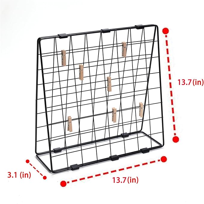 Photo Display Rack, Note Display Rack, Double sided Photo Metal Rack, Desk Photo Manager, With 20 Wooden Clips, Black