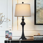 28.75'' Modern Black Metal Table Lamps Living Room Lamp for Nightstand Bedside End Lamp Home Decor Touch Lamp Modern Lamps with USB A+C Ports & Outlets （Bulb Included）