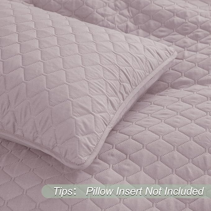 Exclusivo Mezcla Reversible King Size Quilt Bedding Set with Pillow Shams, Lightweight Quilts King Size, Soft Bedspreads Bed Coverlets for All Seasons - (Lilac Ash, 104"x96")