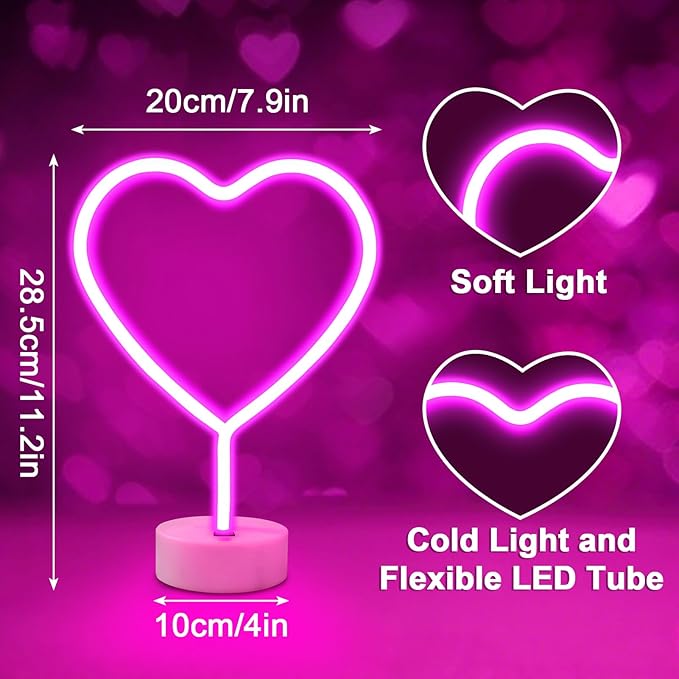 BRIGHTDECK 2 Pack Heart Neon Signs, LED Lights Battery Operated or USB Powered Decoration Lamp, Neon Lights Decor for Valentine's Day Gifts, Wedding, Party, Pink Room Decor (Pink Heart)