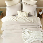 Litanika Comforters Tannish Grey Full Size, 3 Pieces Lightweight Solid Bedding Set & Collections, All Season Fluffy Bed Set (79x90In Comforter & 2 Pillowcases)