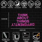 Think About Things Differently Neon Sign, Dimmable Office Neon Light, Pink Letter LED Light Up Sign for Classroom, Bedroom, Office, Study Room, Library Decoration