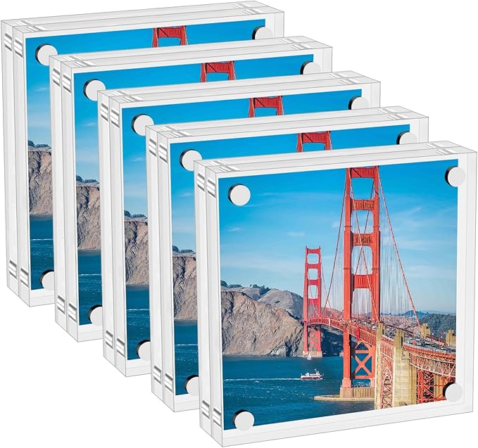 Mini Picture Frame 3x3 inch Acrylic Magnetic Photo Card Frame 20mm Thick Double SidedDesktop Display Frames for Cards Photos Office Home Decor 5 PCS