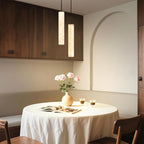 LMQNINE Natural Alabaster Pendant Lights for Kitchen Island White Marble Long Tube Chandelier Modern Black Ceiling Light Fixtures for Bedroom Dining Room Table Living Room Hallway(M-2Light)