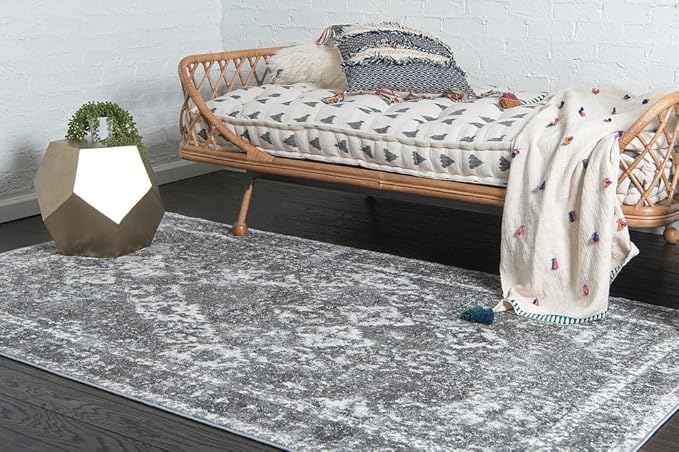 Unique Loom Rosso Collection Vintage, Traditional, Bohemian, Geometric, Distressed, Southwestern Area Rug, 5' 0" x 8' 0", Gray/Ivory