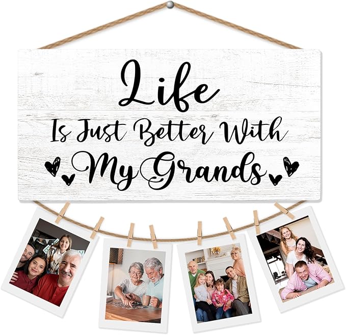 My Grands Gifts Picture Frame Photo Holder for Wall, Grandparent Gift for Grandpa Grandma from Grands, Grandkids Grandchild Grandchildren Gift, Mothers Birthday Gifts Hanging Photo Display