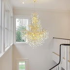 H65'' Gold Tree Branch Crystal High Ceilings Chandeliers, 27-Lights Modern K9 Crystal Staircase Chandeliers, D48'' Foyer Chandelier for High Ceiling, Luxury Large Living Room Chandelier