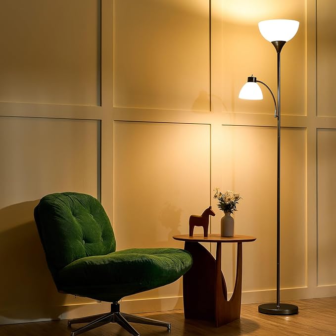 VONLUCE Torchiere Floor Lamp, 71" Standing Lamp with Adjustable Reading Lights & 2 Bulbs, 3 Color Temperatures Modern Tall Pole Lamp for Living Room Bedroom Corner, Black