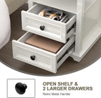 18" Wide End Table with Fast Charging Station Set of 2, 18” Wide Sofa End Table with Drawers,Storage Rustic Wood Storage Cabinet,Sofa Table for Living Room,White