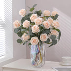 Serra Flora 10Pcs Realistic Artificial Eucalyptus Rose Stems - Lifelike Leaf Branches with Natural Texture for Stylish Vase Bouquets, Modern Home Decor & Elegant Wedding Arrangements