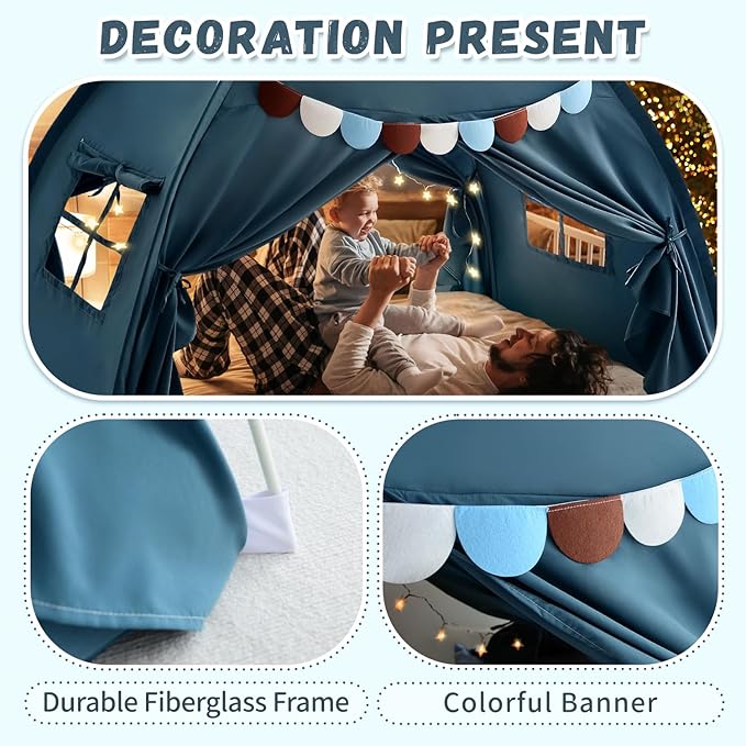 Razee Twin Bed Tent for Kids, Twin Size Bed Canopy Indoor Bed Canopy Privacy Tent on Bed Sleep Inside Drafty Room for Boys, Blue Jean Color