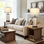 27" Tall Vintage Table Lamps with USB C+A & Outlet,Brown End Table Lamp Set of 2 for Living Room,Rustic Bedside Lamps with Frosted Glass Night Light for Bedroom Nightstand,Oil-Rubbed Bronze