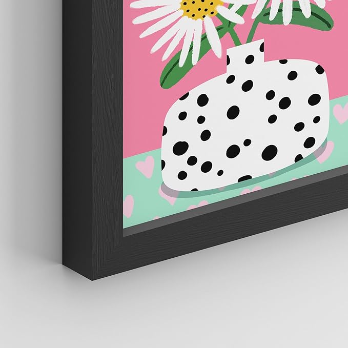 SIGNWIN Framed I'm a Barbie Girl in The Barbie World Wall Art, Set of 4 Heart, Chrysanthemum Illustration Wall Decor Prints, Preppy Room Decor Wall Décor for Living Room, Bedroom - 12"x16" Black