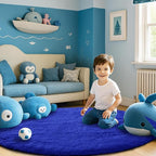 Fluffy Round Rugs for Bedroom Blue: 4ft Fluffy Circle Area Rug for Kids Room- Furry Fuzzy Carpet for Boys and Girls Room- Soft Plush Rug for Teen Dorm