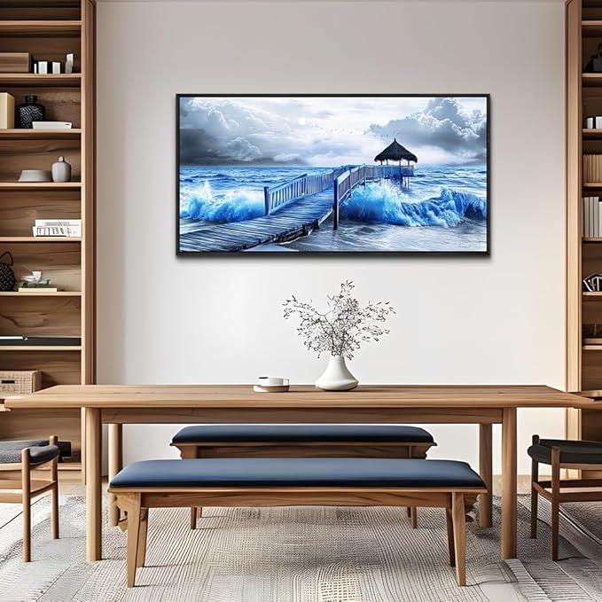 ZUITINGHUA Large Black Framed Wall Decor For Living Room Canvas Wall Art For Office Modern Wall Decorations For Bedroom Ocean Landscape Painting Black And White Pictures Artwork Home Decor 24x48 In