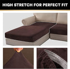 PrinceDeco Sectional Couch Covers 4 Pieces Velvet Separate Couch Cushion Covers L Shape for Left/Right Chaise Sectional Couch with Elastic Bottom (3 Seater + 1 Chaise,Brown)