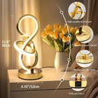 Modern Spiral Table Lamp, 7 Colors 10 Light Modes LED Nightstand Small Lamp with USB C+A Ports, Touch Dimmable Lamps for Living Room Bedroom Bedside, Unique & Cool Lamps,Gold