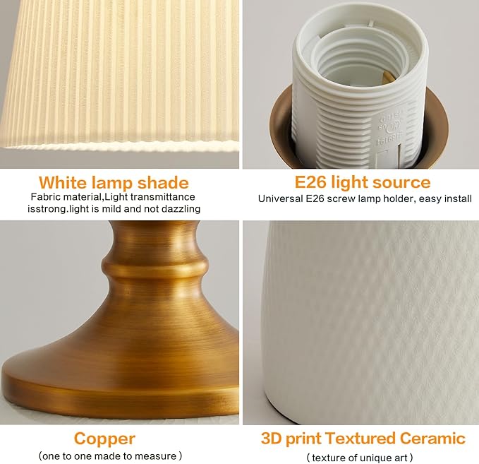 Modern Textured Ceramic Table Lamps 22.75In, White Table Lamp Decor for Living Room Bedroom Bedside End Desk Tables Lamp