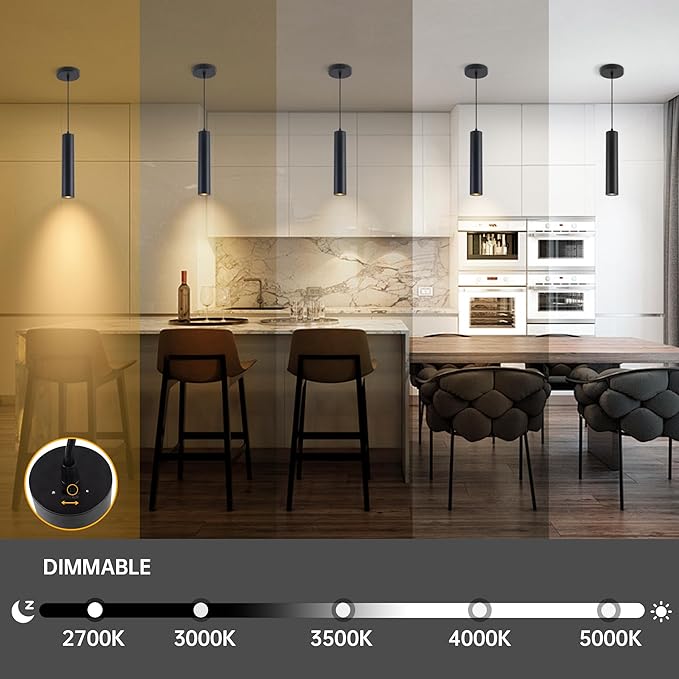 Zoomable LED Pendant Lights Modern Ceiling Hanging Spotlight Pendant Lighting,5CCT/2700K-5000K,Zoomable 15°-60°,Unique Pendant Lighting for Kitchen Island Bar,12W,Black(1Pack)