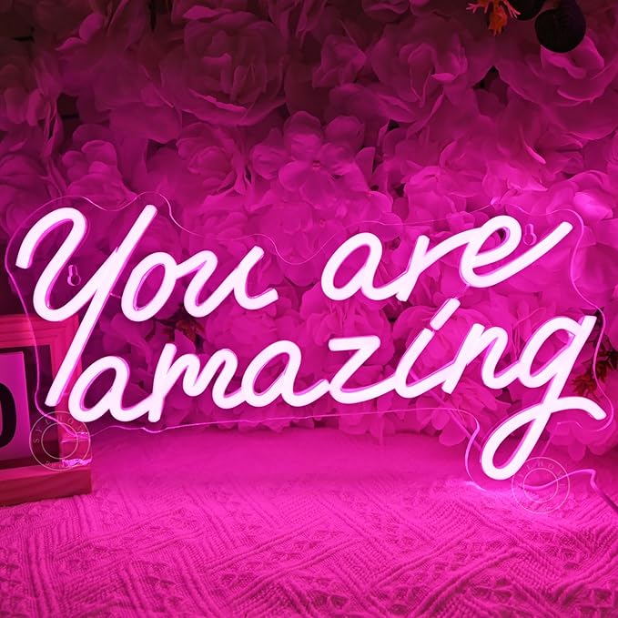 SYLHOME Pink You Are Amazing Led Neon Light Sign Girls Bedroom Kids Room Wall Decor Sign Wedding Birthday Christmas Graduation Party Sign Student Gifts USB 15.75" X 8.94"