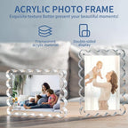 3-Pack 5x7 Acrylic Magnetic Picture Frames – Clear Lucite Block Frame with Scalloped Edges, Double-Sided UV-Protected Acrylic Photo Display for Desktop