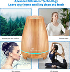 Diffuserlove Essential Oil Diffusers 200ML Diffuser Remote Control Aromatherapy Diffuser with 7 Color Lights, Auto Shut-Off for Bedroom Office Kitchen (Yellow Wood Grain)
