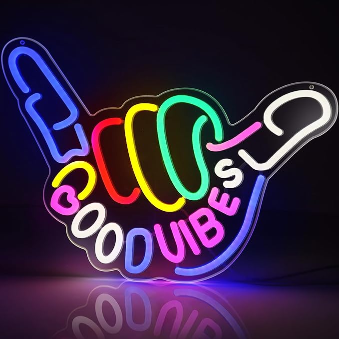 Good Vibes Neon Sign, Niubility Dimmable Good Vibes Only Neon Signs Light with ON/OFF Switch, USB Powered Neon Signs for Wall Decor, Colorful Light Up LED signs for Bedroom Game Room Party Club Decor